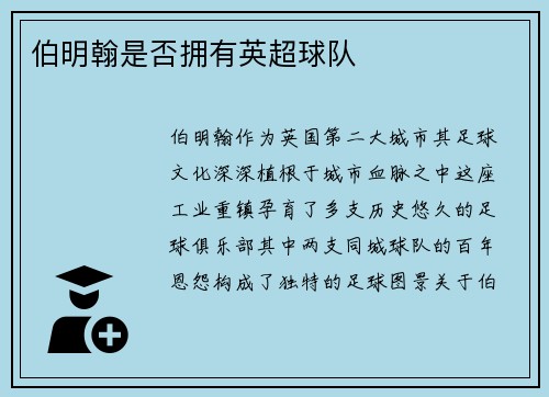 伯明翰是否拥有英超球队