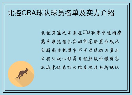 北控CBA球队球员名单及实力介绍