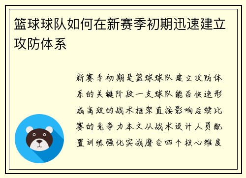 篮球球队如何在新赛季初期迅速建立攻防体系